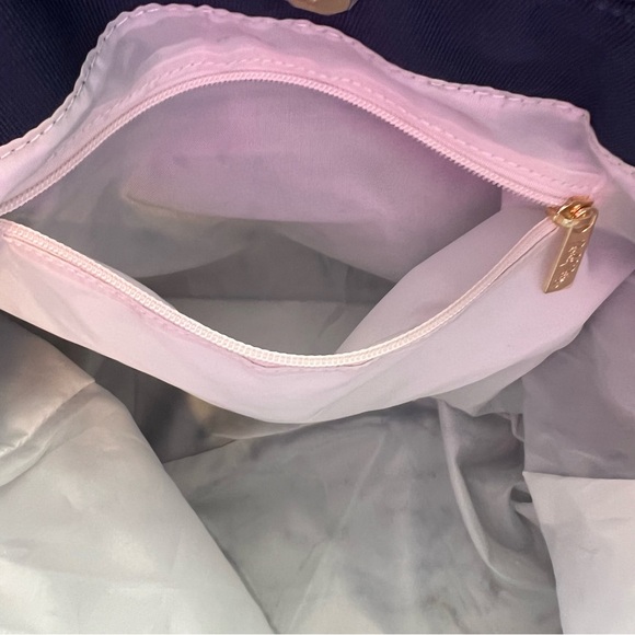 New Packed Party Navy Blue Bedazzled Ruffle Top Nylon Tote Bag | Packable - Picture 8 of 8